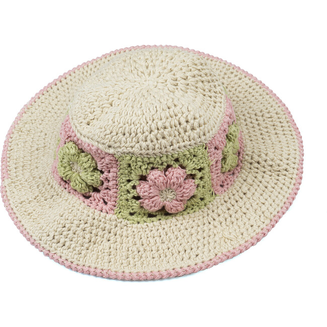 Crochet Bucket Hat, Pistachio/Pink