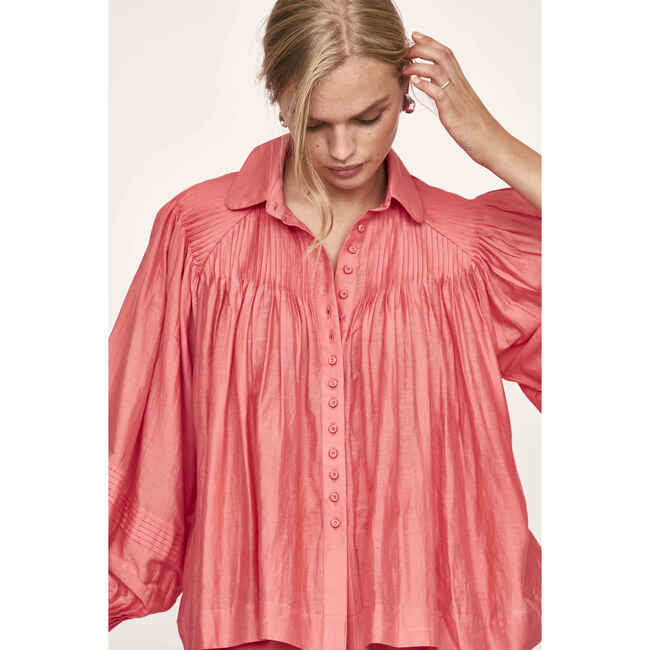 Women's Kerala Front Button Raglan Sleeve Blouse, Coral - Blouses - 2