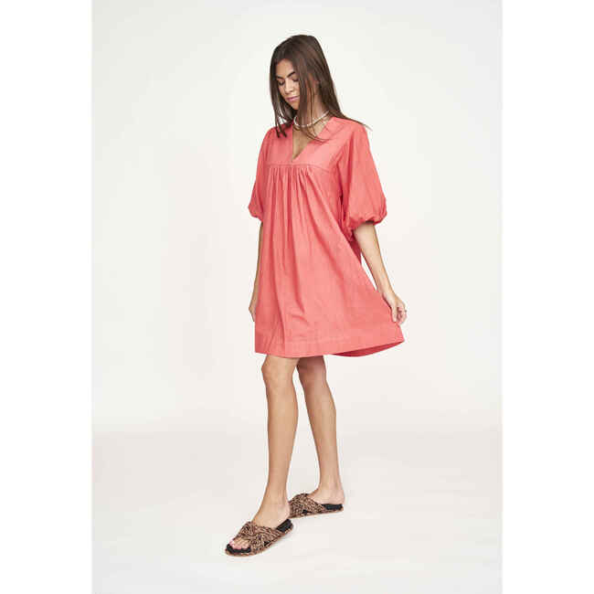 Women's Belem V-Neck Balloon Sleeve Short Dress, Coral - Dresses - 5