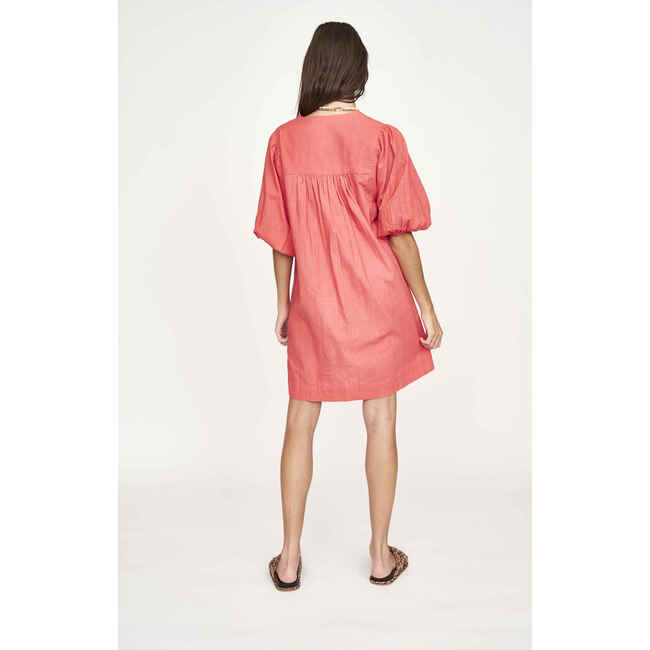 Women's Belem V-Neck Balloon Sleeve Short Dress, Coral - Dresses - 6