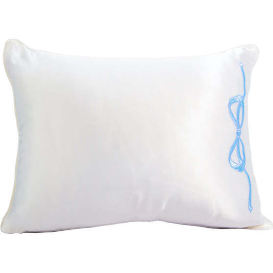 Satin Embroidered Baby Pillow, Blue Bow