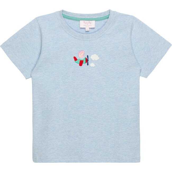 Peppa Pig George Embroidered Short Sleeve T-Shirt, Pale Blue Marl