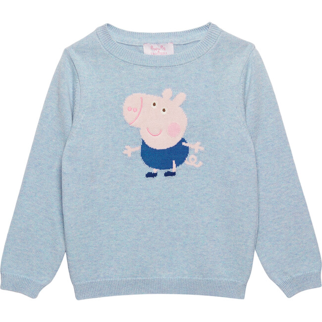 Peppa Pig George Intarsia Ribbed Wide Neck Sweater, Pale Blue Marl