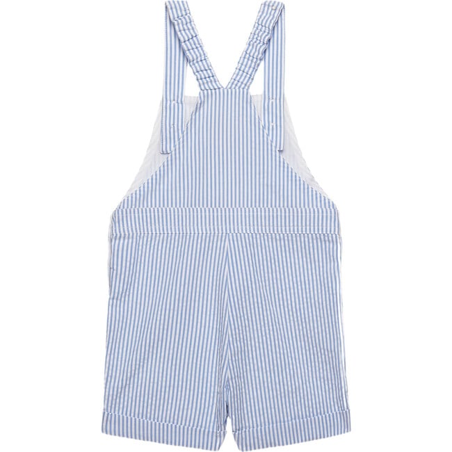 Little Peppa Pig George Embroidered Seersucker Bib Short, Blue Stripe - Rompers - 2