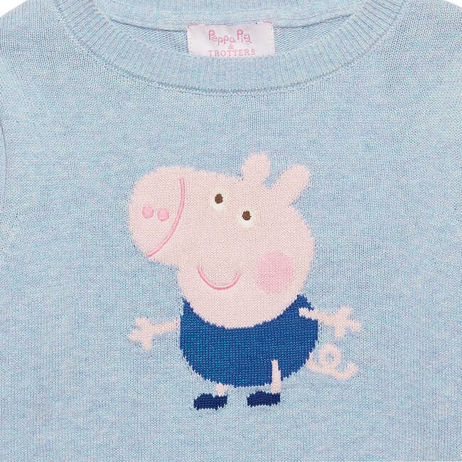 Peppa Pig George Intarsia Ribbed Wide Neck Sweater, Pale Blue Marl - Sweaters - 3