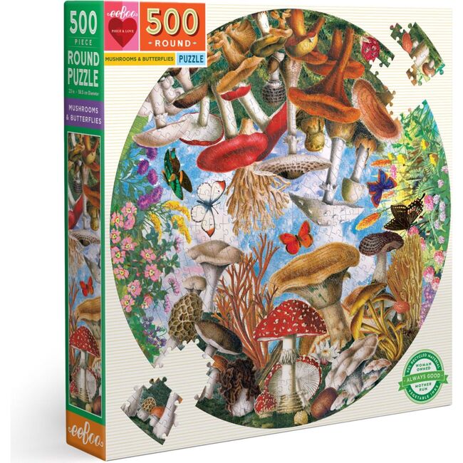 Piece and Love Mushrooms and Butterflies 500 Piece Jigsaw Puzzle