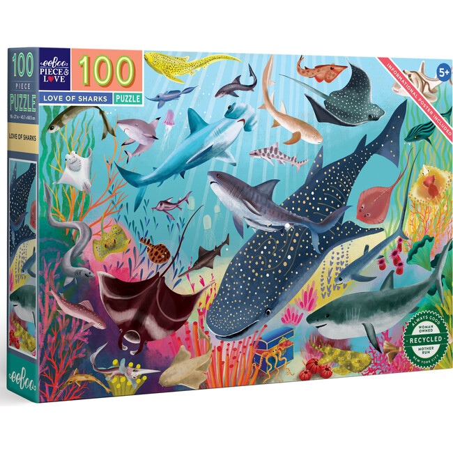 Love of Sharks 100 Piece Puzzle with Poster