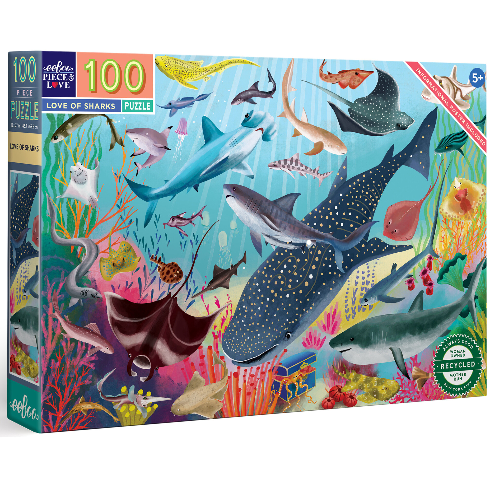 Love of Sharks 100 Piece Puzzle with Poster - Puzzles - 1
