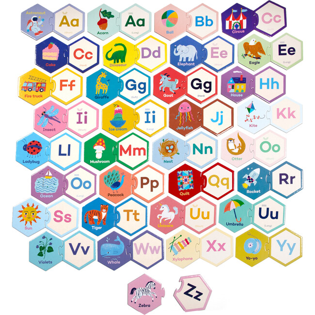 Hexagon Puzzle Pairs - Alphabet - 33 Pairs - Puzzles - 3