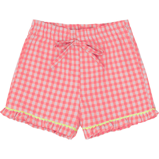Flores Cotton Shorts, Pink Gingham