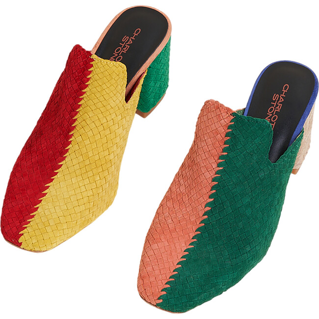 Women's Mae Hand-Woven Leather 3-Inch Block Heel Slide Sandals, Kingston