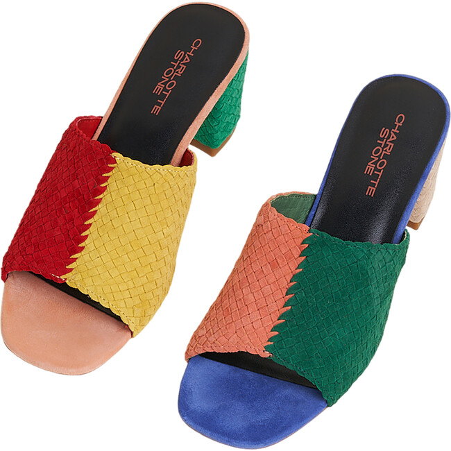 Women's Lenu Woven Leather Open Toe 2.5-Inch Block Heel Slide Sandals, Kingston
