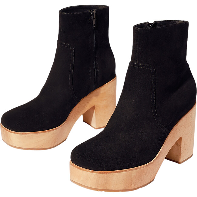 Women's Paz Suede 4-Inch Heel Platform Clog Boots, Black