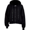 Women's Iga Oversized Seamless Cropped Hoodie, Black - Sweatshirts - 1 - thumbnail