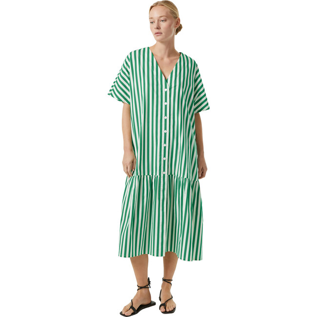 Women's Orla Striped V-Neck Shirt Dress, Green Curacao