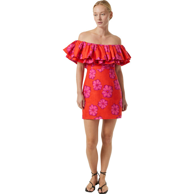 Women's Vivi Ruffle Off-Shoulder Short Dress, Scarlet Bombay Bloom