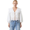 Women's Giulio Eyelet Oversized Collar Top, White - Blouses - 1 - thumbnail