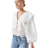 Women's Giulio Eyelet Oversized Collar Top, White - Blouses - 2