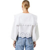 Women's Giulio Eyelet Oversized Collar Top, White - Blouses - 3