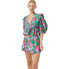 Women's Elodie Puff Sleeve Ruffle Trim Top, White Fleur Tropicale - Blouses - 2