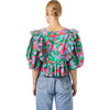 Women's Elodie Puff Sleeve Ruffle Trim Top, White Fleur Tropicale - Blouses - 3