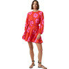 Women's Ella Bishop Sleeve Belted Short Dress, Scarlet Bombay Bloom Grande - Dresses - 3