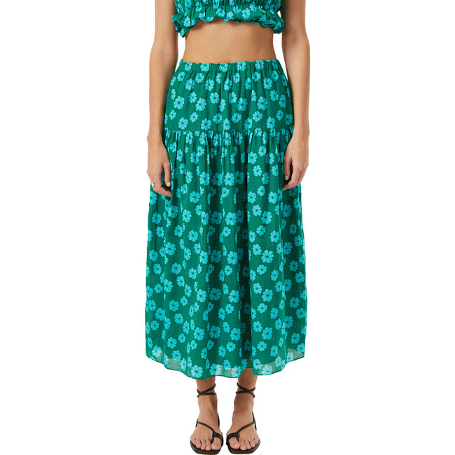Women's Ariella Dropped Yoke A-Line Midi Skirt, Forest Bombay Bloom Ditsy