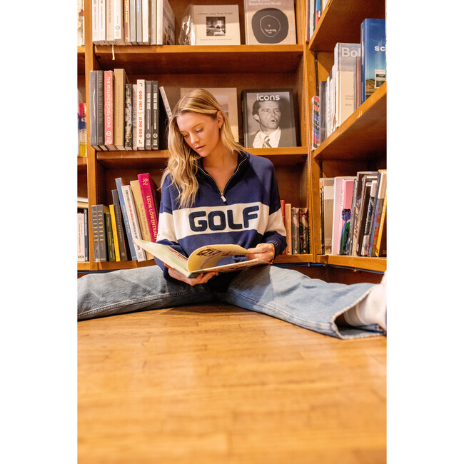 Women's Color-Block Golf Quarter-Zip Sweater, Navy - Sweaters - 2