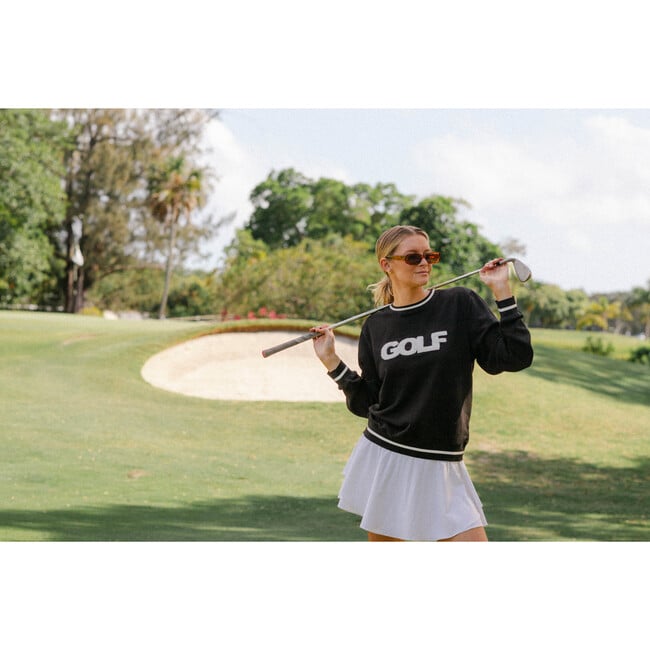 Women's Golf Full Sleeve Ribbed Trim Sweatshirt, Black - Sweaters - 2