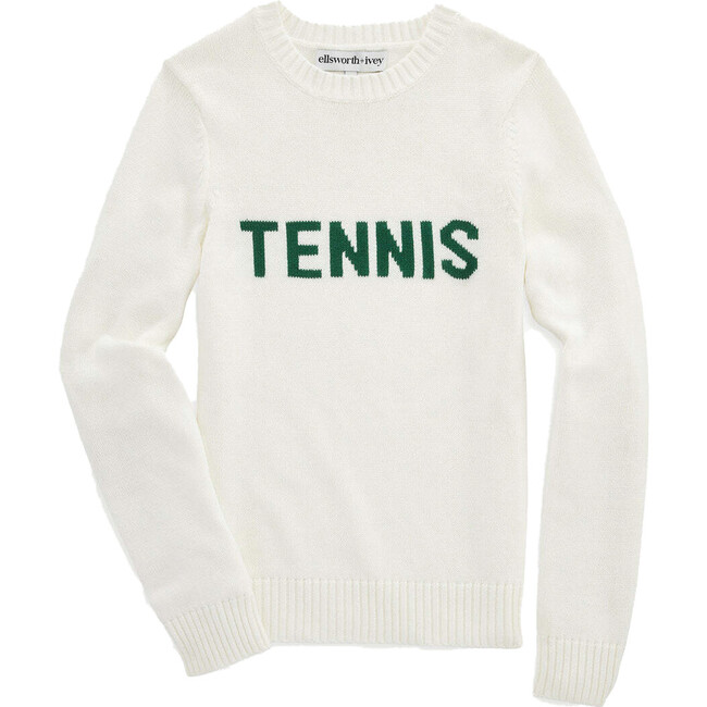 Women's Tennis Classic Crewneck Sweater, Ivory & Forest Green
