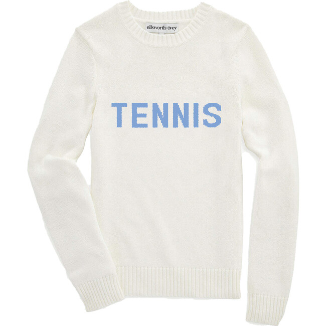 Women's Tennis Classic Crewneck Sweater, Ivory & Cornflower Blue