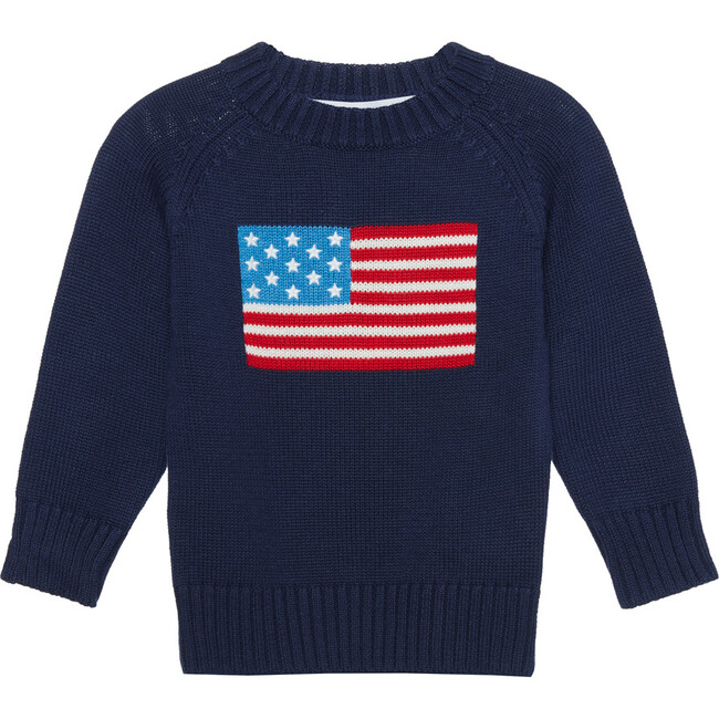 Kids American Flag Crewneck Sweater, Navy