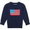 Kids American Flag Crewneck Sweater, Navy - Sweaters - 1 - thumbnail