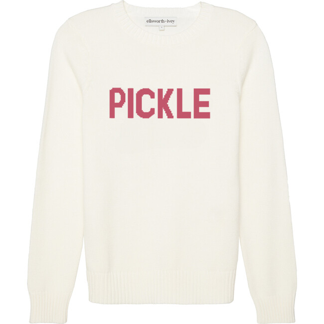 Women's Pickle Classic Crewneck Sweater, Ivory & Hot Pink