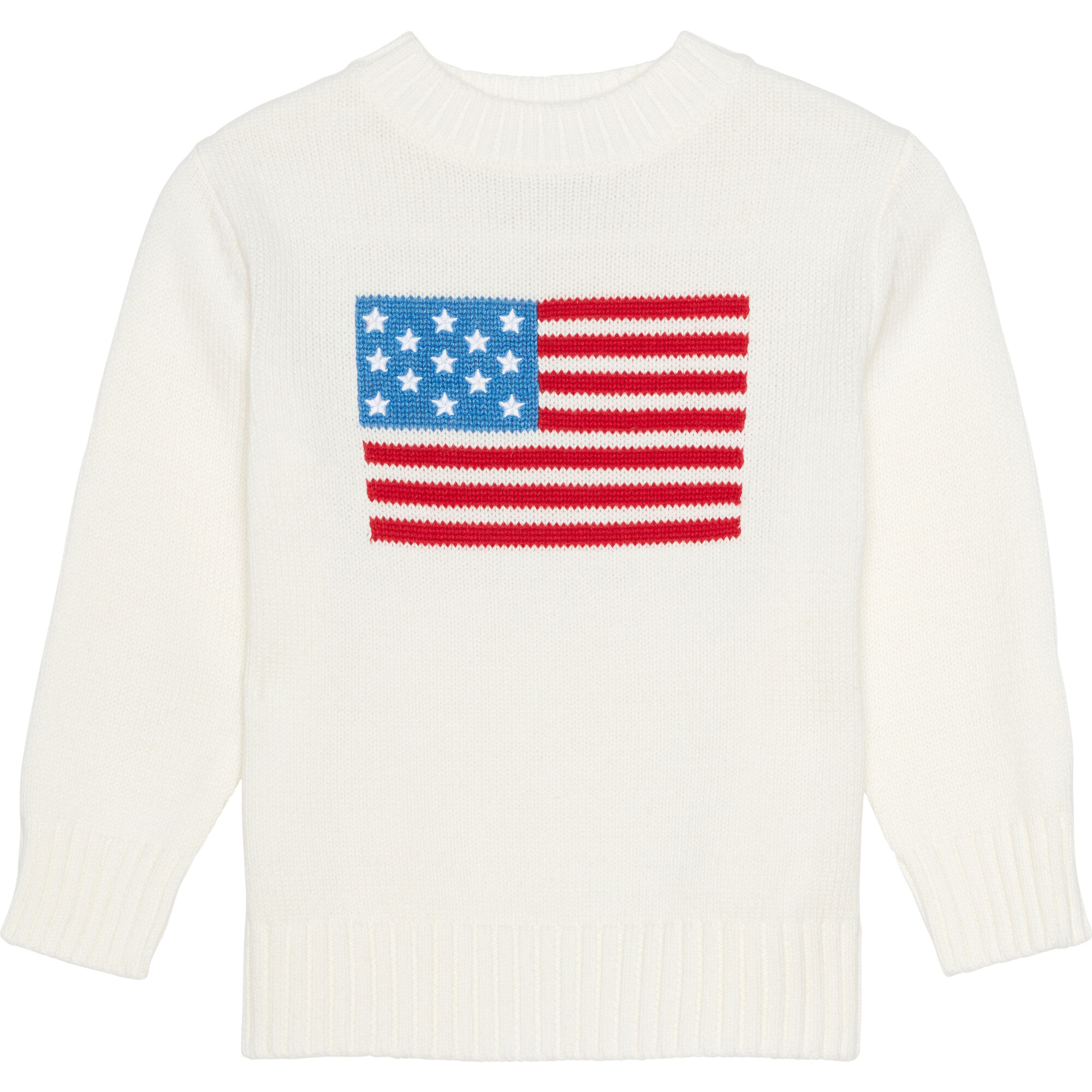 Kids American Flag Crewneck Sweater, Ivory - Sweaters - 1