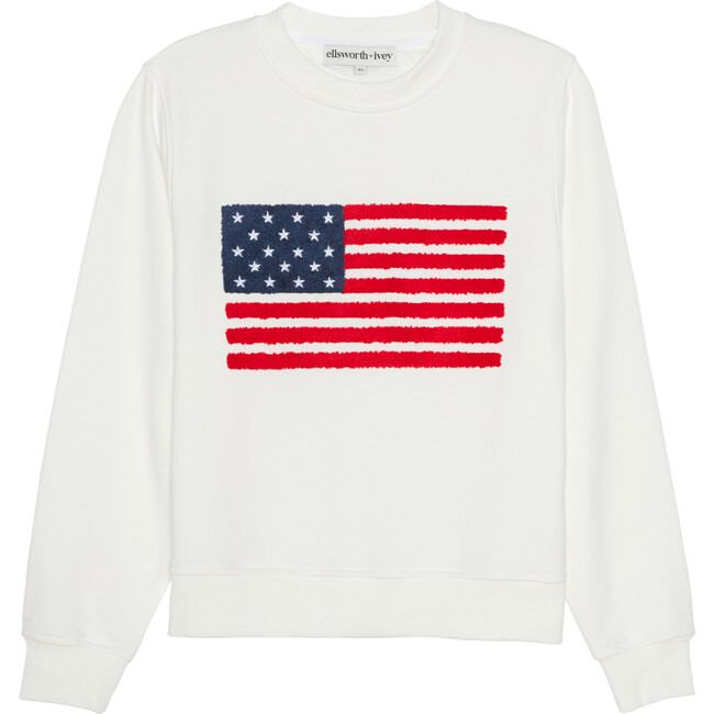 Women's American Flag Crewneck Sweatshirt, Ivory