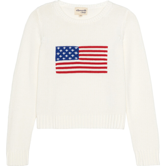 Women's American Flag Cropped Crewneck Sweater, Ivory