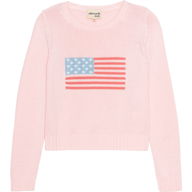 Women's American Flag Fashion Crewneck Sweater, Pink