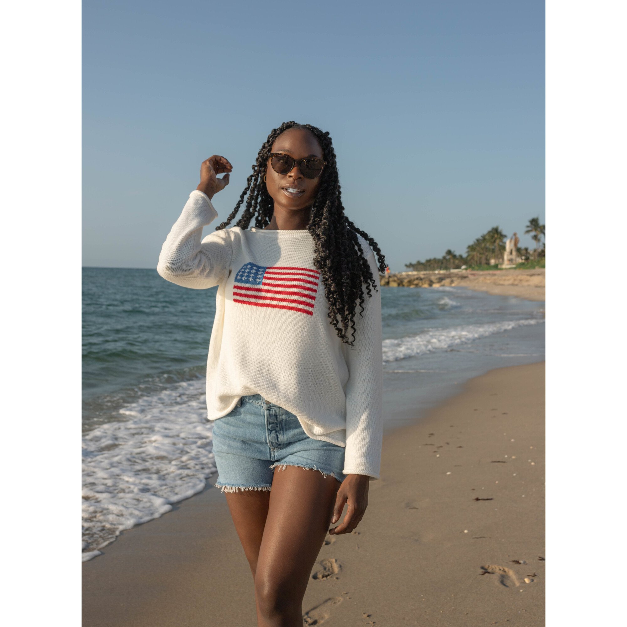 Women's American Flag Mid-Weight Sweater, Ivory - Ellsworth + Ivey