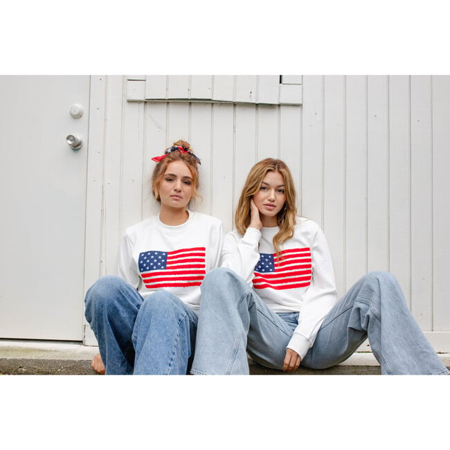 Women's American Flag Crewneck Sweatshirt, Ivory - Sweatshirts - 2