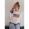 Women's American Flag Cropped Crewneck Sweater, Ivory - Sweaters - 2