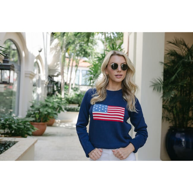 Women's American Flag Classic Crewneck Sweater, Navy - Sweaters - 2