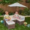 Wooden Outdoor Sectional Ottoman & Umbrella Set with Cushions, Kids’ Patio Furniture, Bear Brown & Beige - Kids Seating - 2