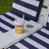 Wooden Outdoor Double Chaise Lounge with Cup Holders, White with Navy and White Stripes - Kids Seating - 4