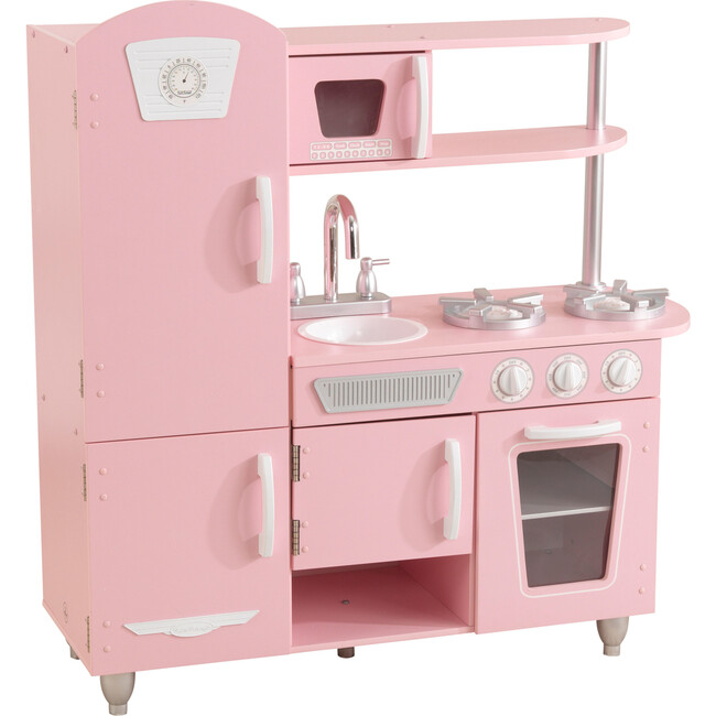 Vintage Wooden Play Kitchen with Working Knobs, Pink