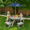 Wooden Octagon Table, Stools & Umbrella Set, Kids’ Outdoor Furniture, Barnwood Gray & Navy - Kids Seating - 2