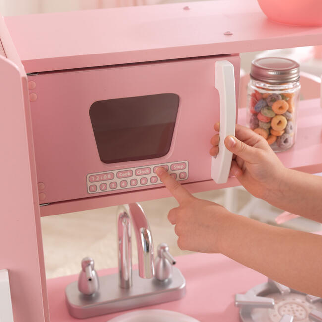 Vintage Wooden Play Kitchen with Working Knobs, Pink - Play Kitchens - 4