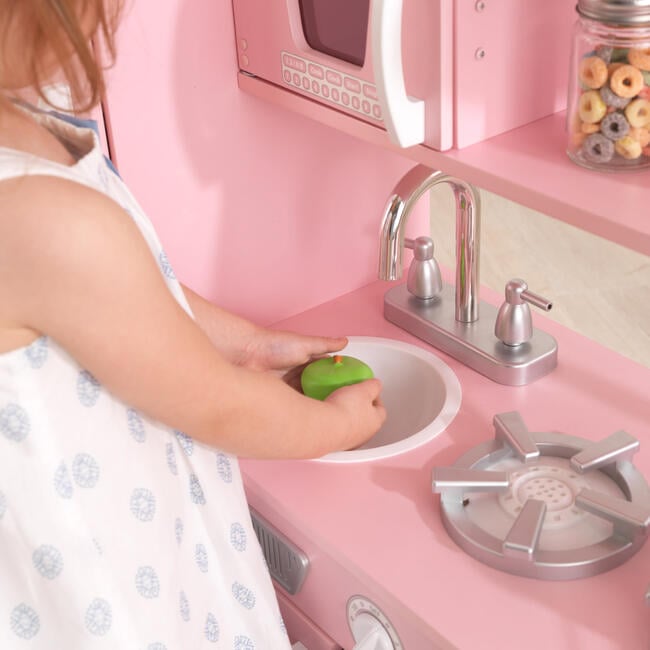 Vintage Wooden Play Kitchen with Working Knobs, Pink - Play Kitchens - 5