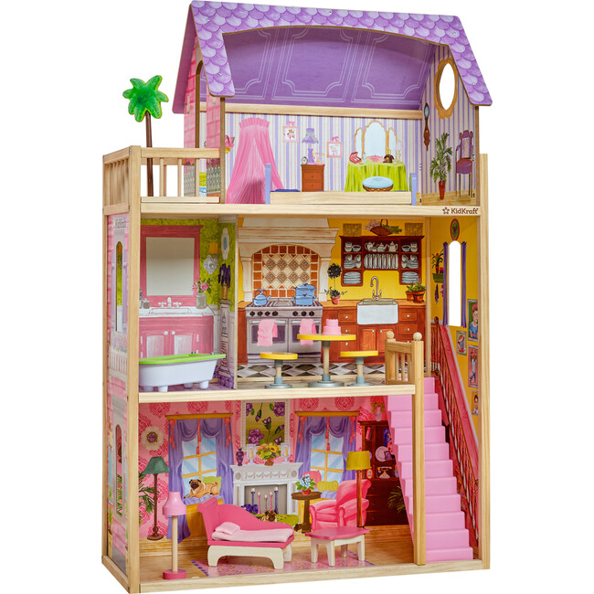Kayla Wooden Dollhouse with 10-Piece Furniture Set, Almost 4 Feet Tall