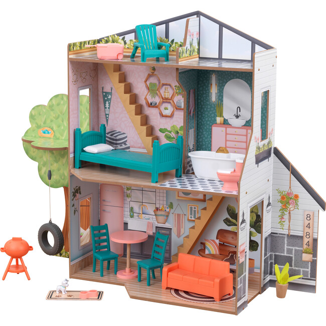 Backyard Cookout Wooden Dollhouse with EZ Kraft Assembly™ and 16-Piece Play Accessories